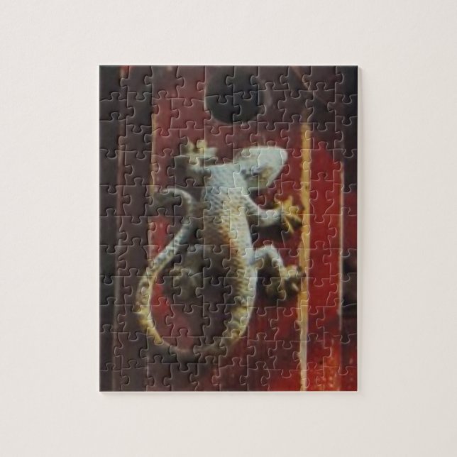 Puzzle lagarto gris de madera desgastada (Vertical)