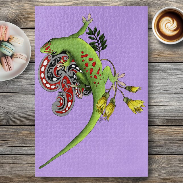 Puzzle Lagarto Verde Tribal Lavanda Rojo (Subido por el creador)