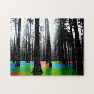 Puzzle Lago Arcoiris en el Bosque de Silhouette