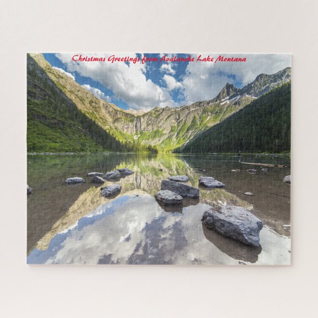 Puzzle Lago Avalanche Montana. Felicitaciones de Navidad (Horizontal)