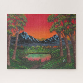 Puzzle Lago Bosque de Montaña Red Sunset