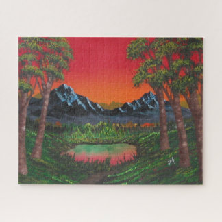 Puzzle Lago Bosque de Montaña Red Sunset