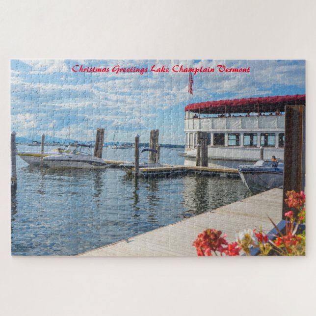 Puzzle Lago Champlain Vermont. Saludos de Navidad (Horizontal)