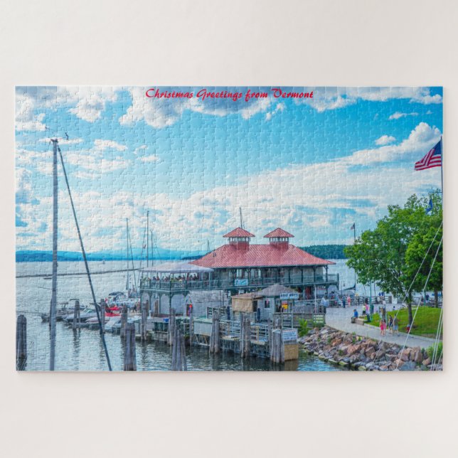 Puzzle Lago Champlain Vermont. Saludos de Navidad (Horizontal)