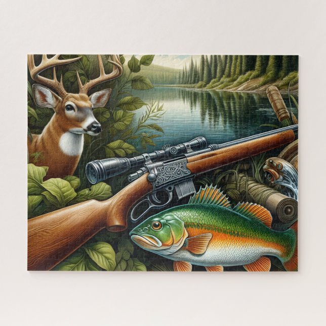 Puzzle Lago de Caza de Rifle Pesca (Horizontal)