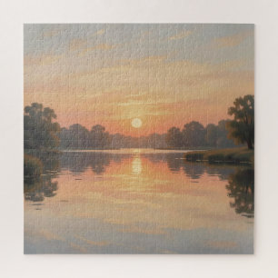 Puzzle Lago de la hora dorada reflejo impresionista