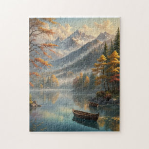 Puzzle Lago de montaña claro en otoño