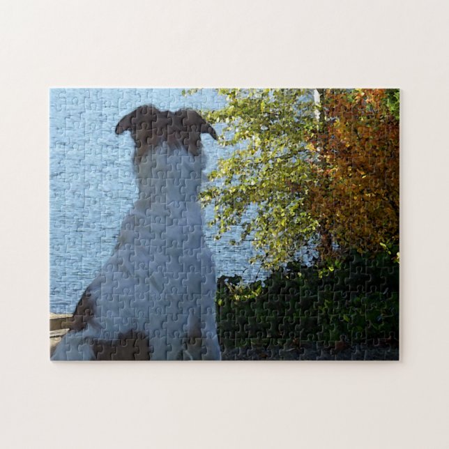 Puzzle Lago de Otoño y Borzoi (Horizontal)