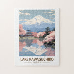 Puzzle Lago Kawaguchiko Japón Vintage de arte de viajes<br><div class="desc">Diseño artístico vectorial del lago Kawaguchiko. El lago Kawaguchiko es un lago en la ciudad de Fujikawaguchiko,  prefectura de Yamanashi,  Japón. Es el segundo más grande de los cinco lagos Fuji.</div>