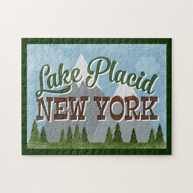 Puzzle Lago Placid Montañas de Nueva York Fun Retro Snowy (Horizontal)