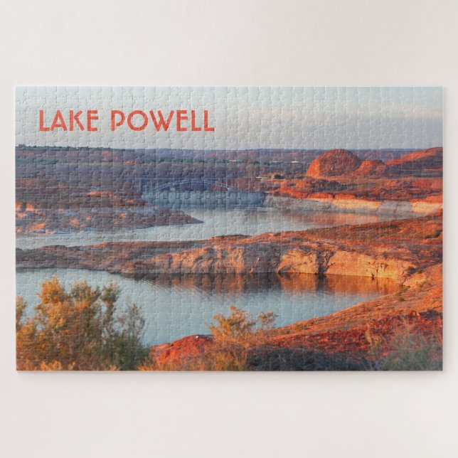 Puzzle Lago Powell: Presa y puente al amanecer (Horizontal)