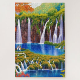 Puzzle Lagos de Plitvice, cascadas de Croacia en arte de 