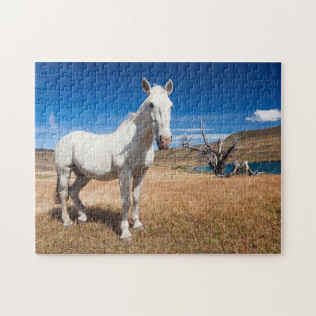 Puzzle Laguna Azul, paisaje con caballos (Horizontal)