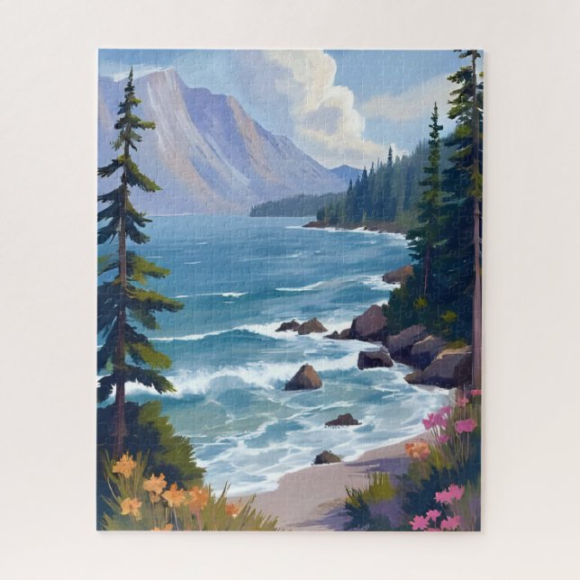 Puzzle Lake Tahoe Tide Watercolor Travel Painting  (Vertical)