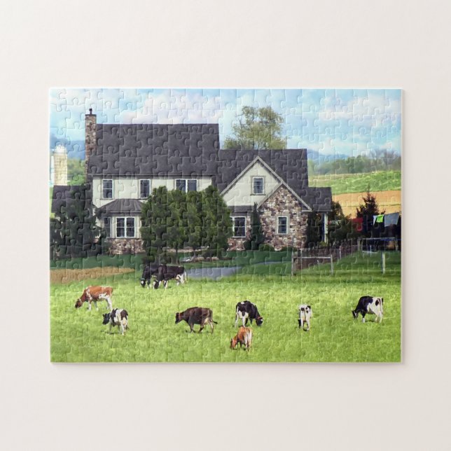 Puzzle Lancaster PA - Granja familiar con vacas en pastel (Horizontal)