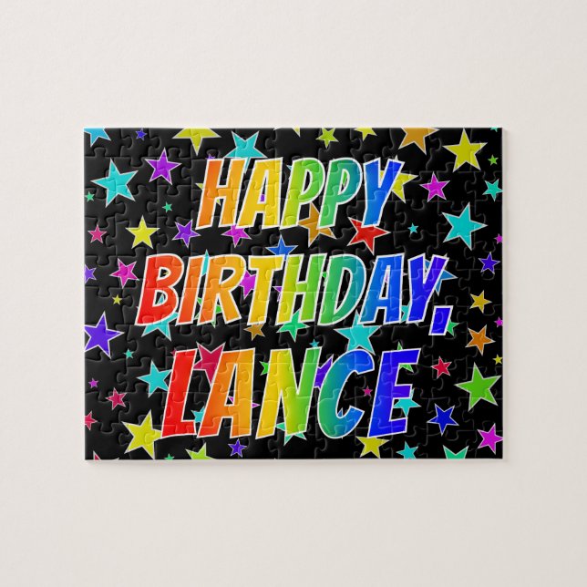 Puzzle "LANCE" Nombre, Diversión "FELIZ CUMPLEAÑOS" (Horizontal)