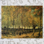 Puzzle Lane con álamos de Vincent van Gogh<br><div class="desc">Lane with Poplars de Vincent van Gogh es una pintura pintada de arte fino que impresiona por el paisaje natural. Hay árboles de álamo que bordean la calle y la gente está caminando por una carretera con un pueblo a lo lejos. En el centro de la ciudad hay una iglesia....</div>