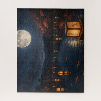 Puzzle  Lanterns on the River Beneath the Full Moon