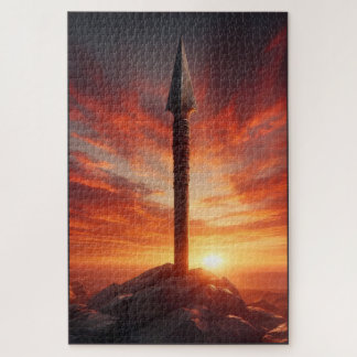 Puzzle Lanza épica en un paisaje místico de puesta de sol