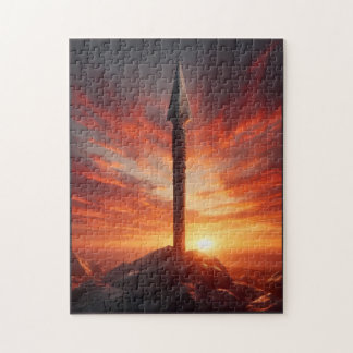 Puzzle Lanza épica en un paisaje místico de puesta de sol