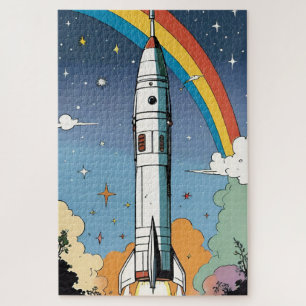 Puzzle Lanzamiento del cohete espacial retro Glossy Poste