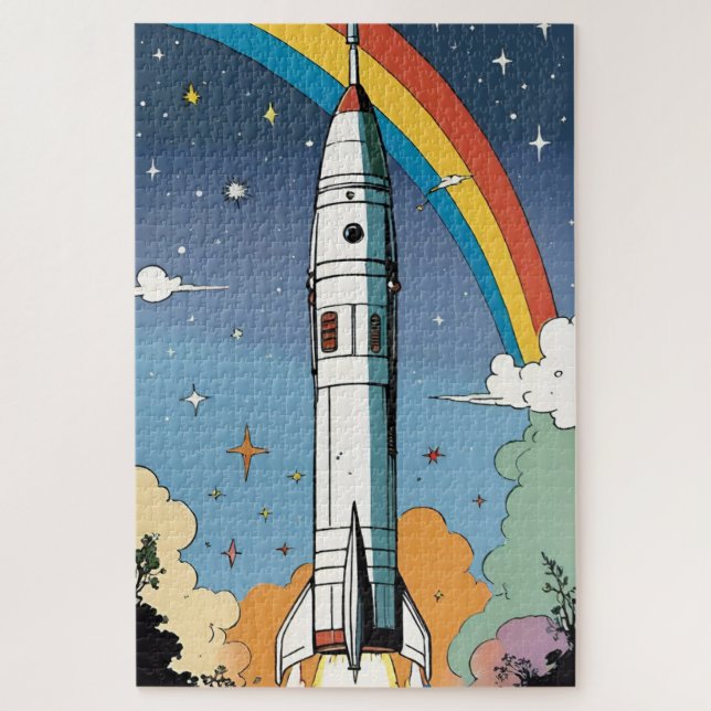 Puzzle Lanzamiento del cohete espacial retro Glossy Poste (Vertical)