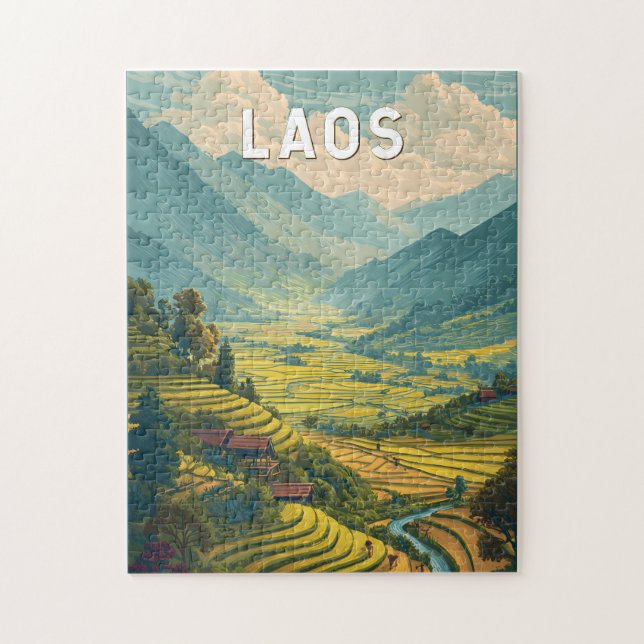 Puzzle Laos Illustration Travel Art Vintage (Vertical)