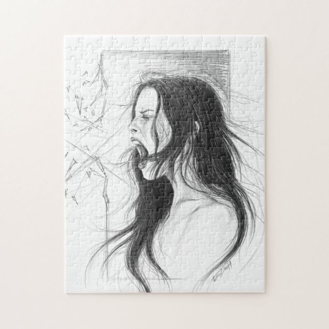 Puzzle Lápiz de mujeres gritando enojado (Vertical)