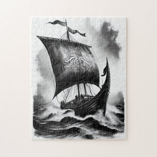 Puzzle Lápiz de tinta acuarela del barco dragón vikingo