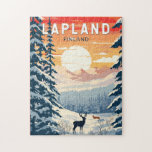 Puzzle Laponia Finlandia Viaje a la Vintage<br><div class="desc">Diseño de viaje vectorial retro de láminas. Lapland es la región más septentrional de Finlandia,  conocida por su inmensa selva subártica,  sus estaciones de esquí y sus fenómenos naturales.</div>