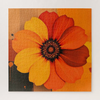 Puzzle Large Flower in Earth Tones Red Orange and Yellow
