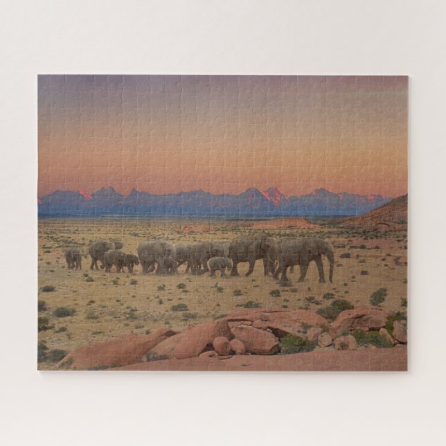 Puzzle Large Herd of Elephants Sunset Nature Photo (Horizontal)