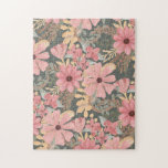 Puzzle Las Flores Verdes De Sage Rosado Dejan Patrón De A<br><div class="desc">Este elegante y femenino diseño es perfecto para una mujer de diseño. Tiene una acuarela pintada a mano de color rosa rosa, rosa medio, marrón castaño, amarillo dorado, flores verdes del bosque y hojas sobre un fondo verde salado. Es campo, bonito, lindo, único, artístico y moderno; el complemento perfecto para...</div>