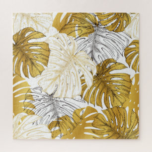 Puzzle Las hojas de Monstera: Blanco dorado