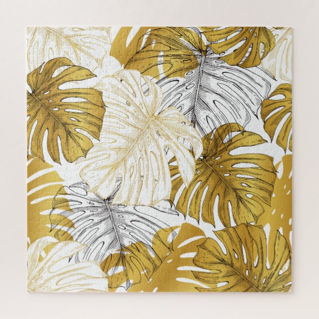 Puzzle Las hojas de Monstera: Blanco dorado (Vertical)