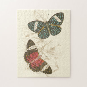 Puzzle Las hojas de Sepia con mariposas coloridas