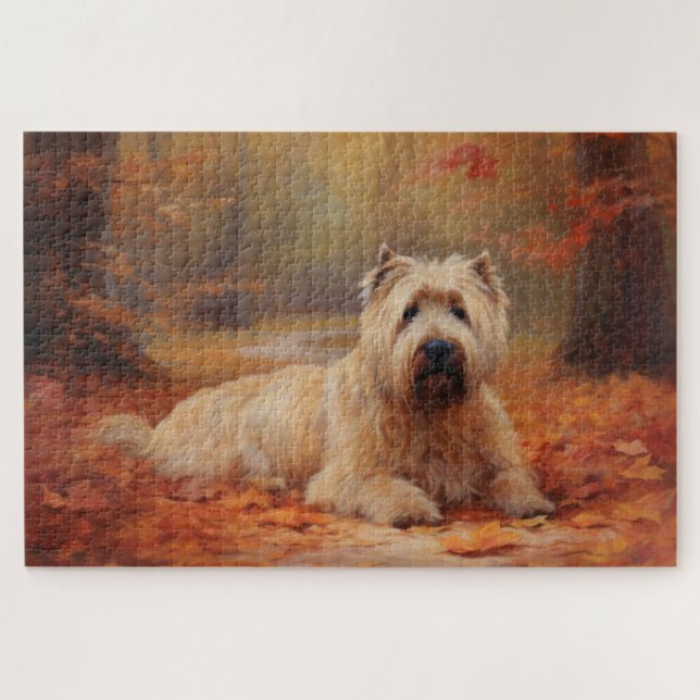 Puzzle Las hojas de Wheaten Terrier se inspiran en otoño (Horizontal)