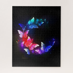 Puzzle Las mariposas nocturnas brillantes de Neon en el f