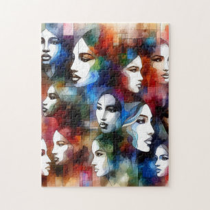 Puzzle las mujeres se enfrentan a las acuarelas abstracta