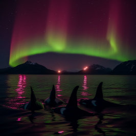 Puzzle Las Orcas Nadan En Aurora Púrpura - Ballena Asesin
