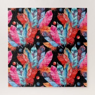 Puzzle Las plumas coloridas, boho, sin costuras, vibrante