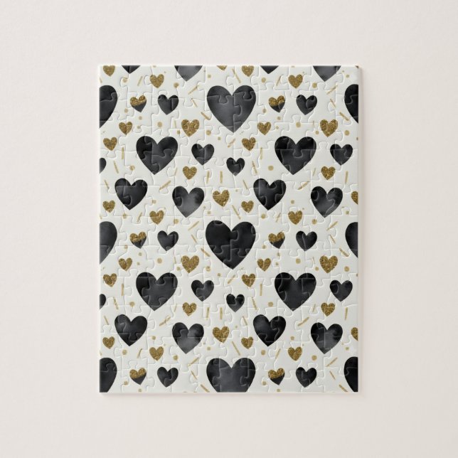 Puzzle Latido de Corazón Dorado | Patrón de Acuarela Negr (Vertical)
