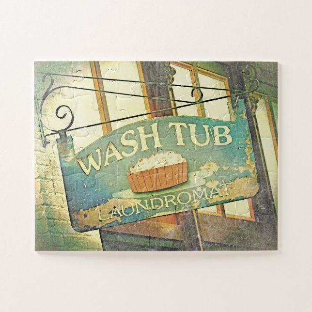 Puzzle Lavadora Bañera Lavadora Rótulo Vintage de gran ta (Horizontal)