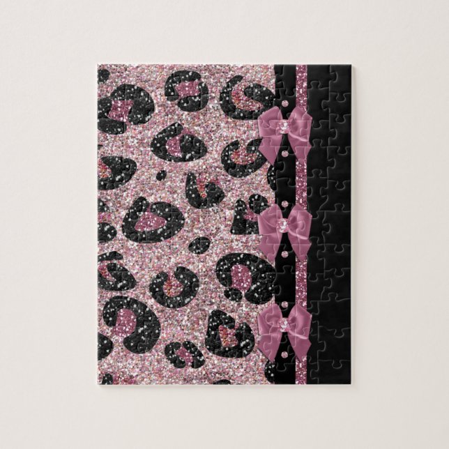 Puzzle Lazos de cinta de estampado de leopardo rosa RAB R (Vertical)