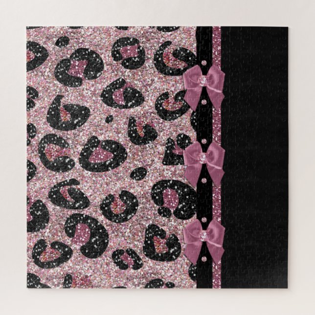 Puzzle Lazos de cinta de estampado de leopardo rosa RAB R (Vertical)