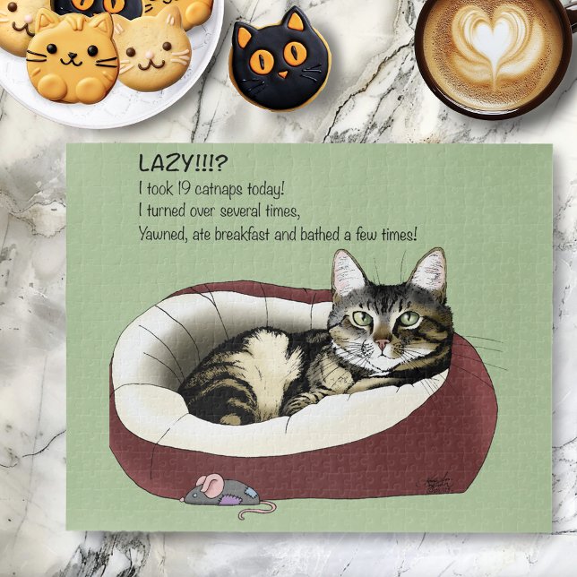 Puzzle Lazy Cat Bed Green Funny (Subido por el creador)