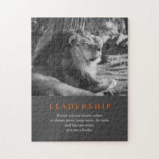 Puzzle Leadership Motivation Lion Black & White (Vertical)