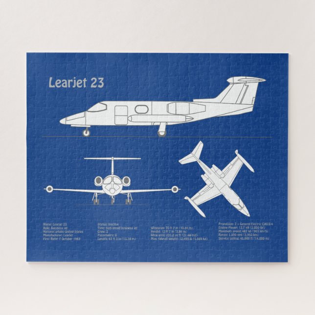 Puzzle Learjet 23 - Planes de dibujo del avión ABD (Horizontal)