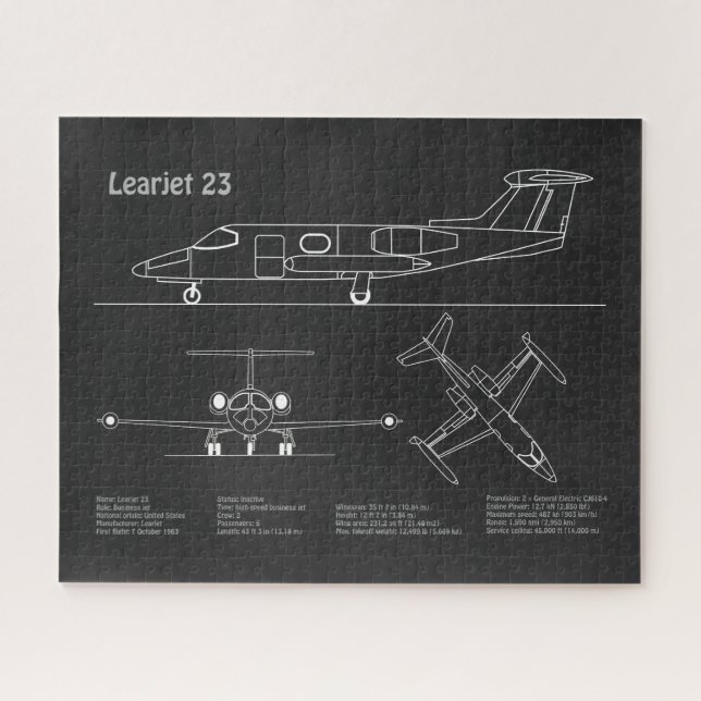 Puzzle Learjet 23 - Planes de dibujo del plano del avión  (Horizontal)