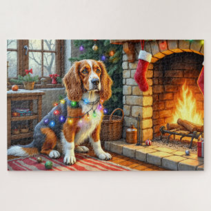 Puzzle Lebrel Afgano Chimenea con Luces de Navidad